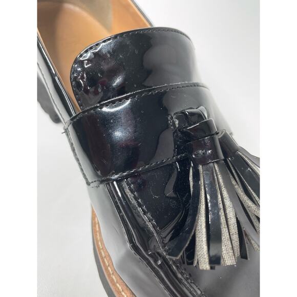 Franco Sarto Loafers Carolynn Lug Sole Tasseled Slip On Shiny Black 10M Office - Picture 11 of 12